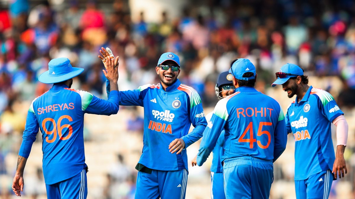 India's Shubman Gill celebrates wicket with teammates in Chennai ODI
