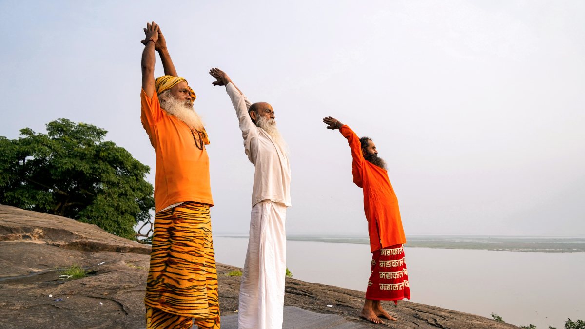 Ascetic practices yoga atop Kachshila hill ahead of Yoga Day