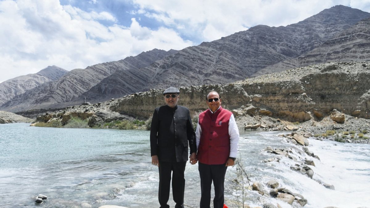VP Radhakrishnan visits India's first rock check dam on Sindhu River
