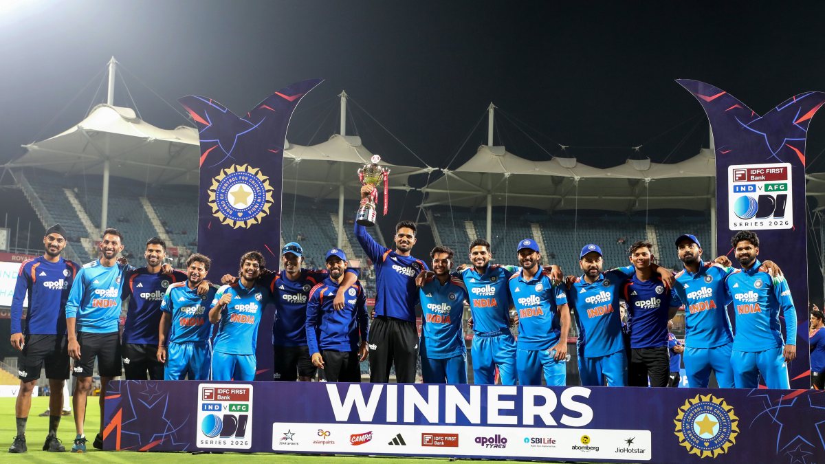 Indian squad poses with trophy after 3-0 series win over Afghanistan