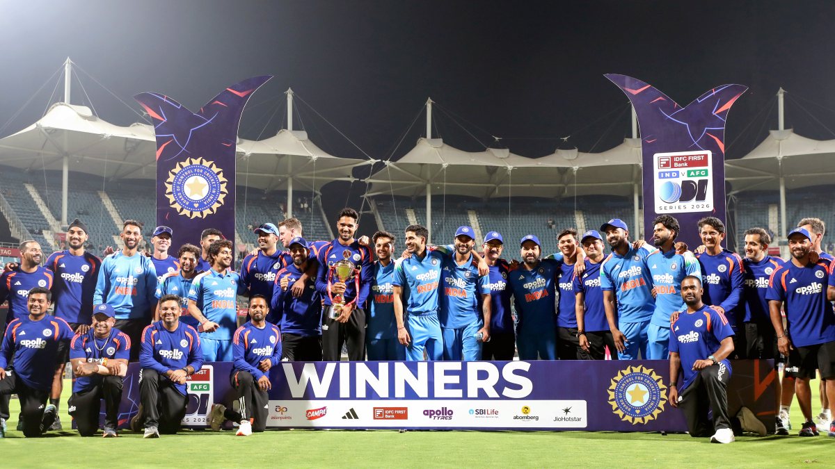 Indian squad poses with trophy after 3-0 series win over Afghanistan