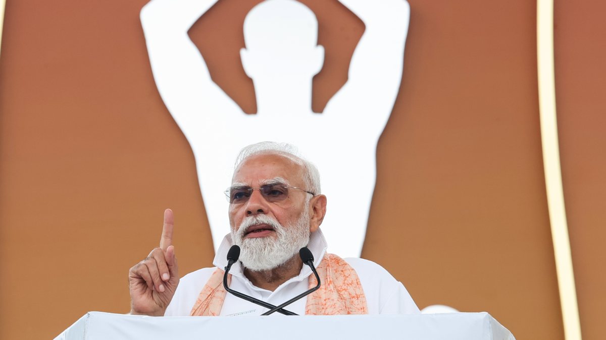 Prime Minister Narendra Modi addresses during the 12th International Day of…