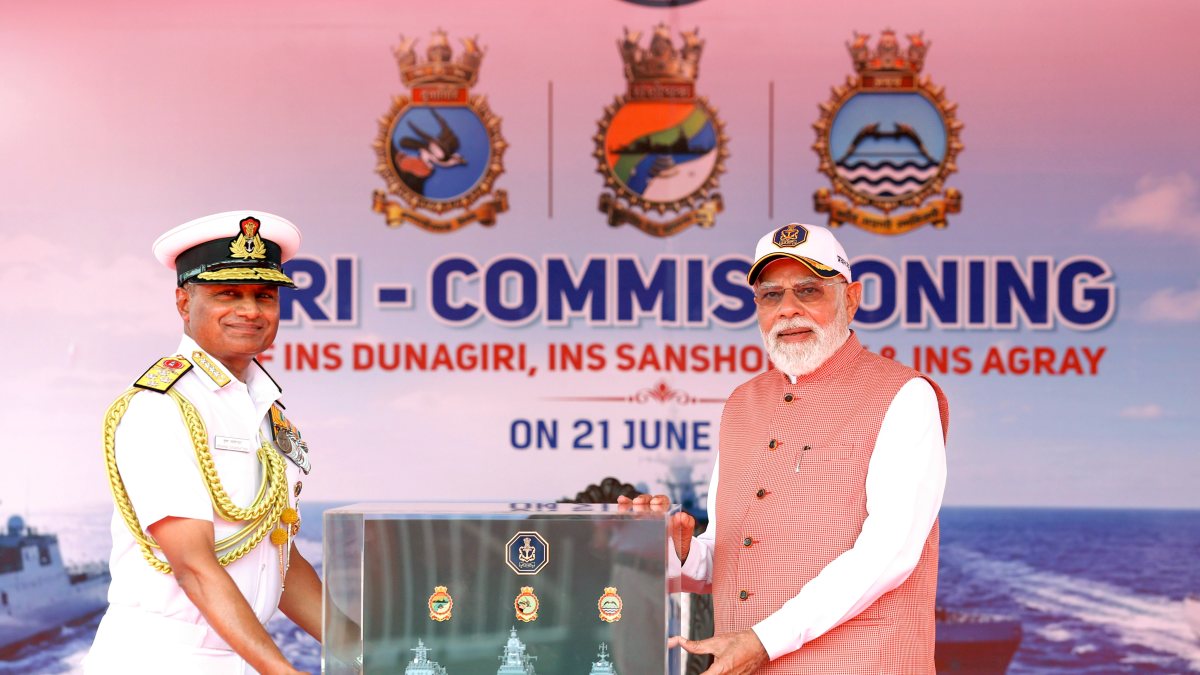 PM Modi at tri-commissioning ceremony of naval ships in Kolkata