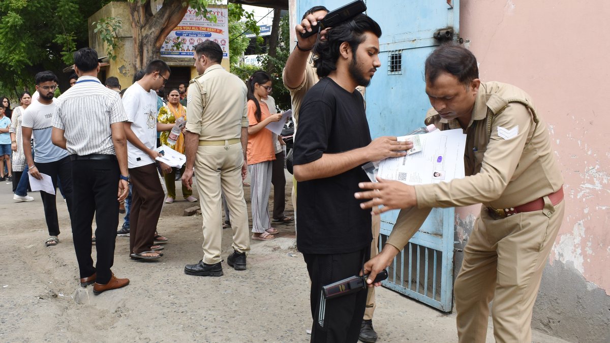 Candidates undergo security check before appearing for the NEET-UG 2026…