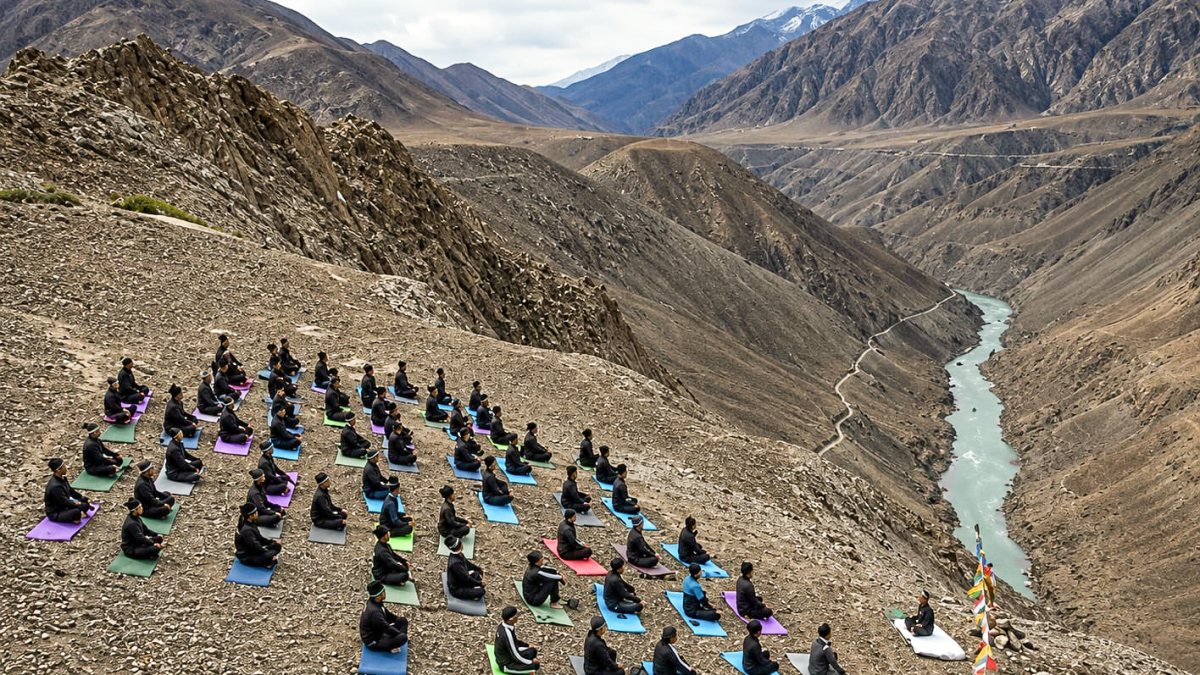 Army personnel practice yoga in Ladakh on International Yoga Day