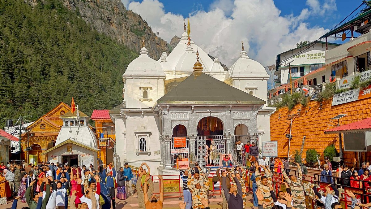 ITBP and SDRF personnel perform yoga with devotees at Gangotri Dham