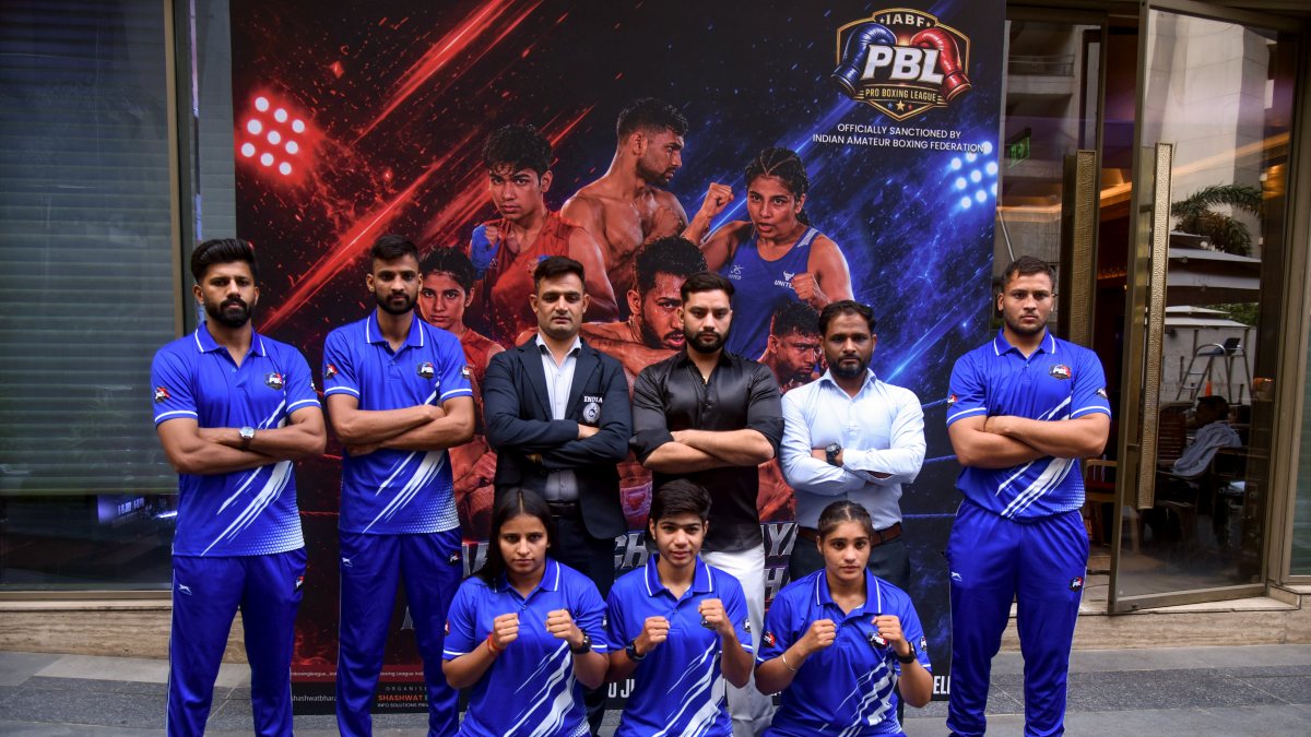 Pro Boxing League team boxers and coaches pose at launch event