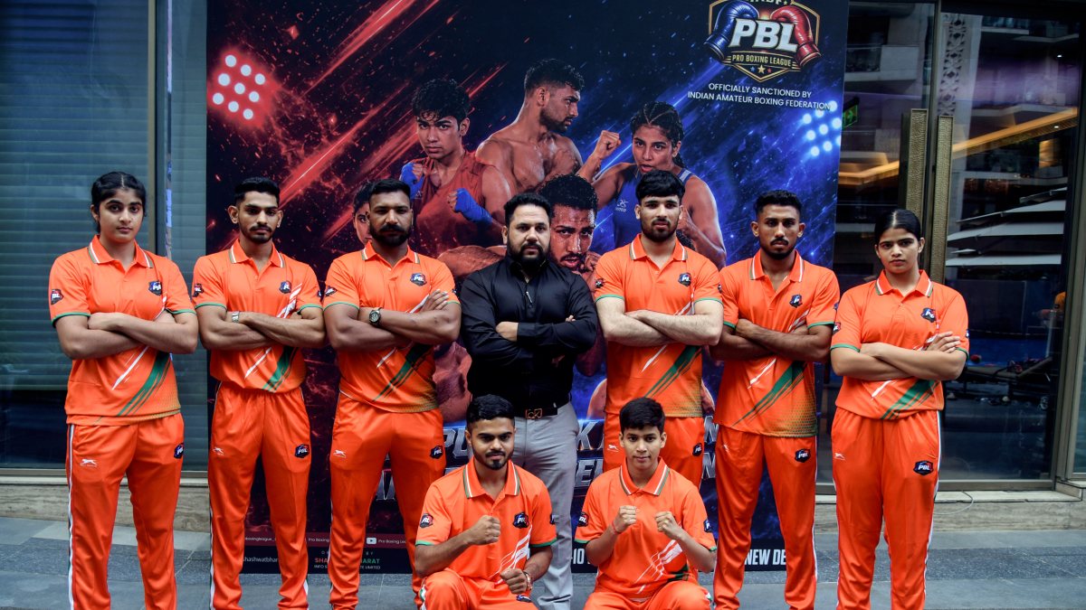Pro Boxing League team boxers and coaches pose at launch event