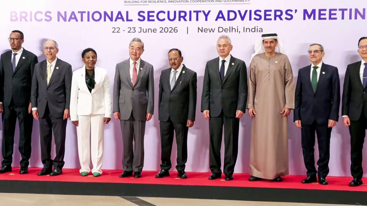 Ajit Doval with Wang Yi at BRICS security meet in Delhi