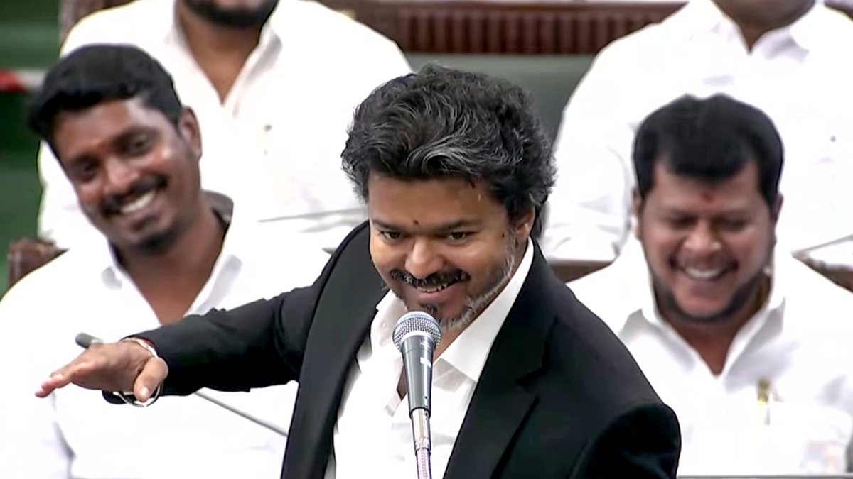 Tamil Nadu CM Vijay performs cinematic gesture in assembly