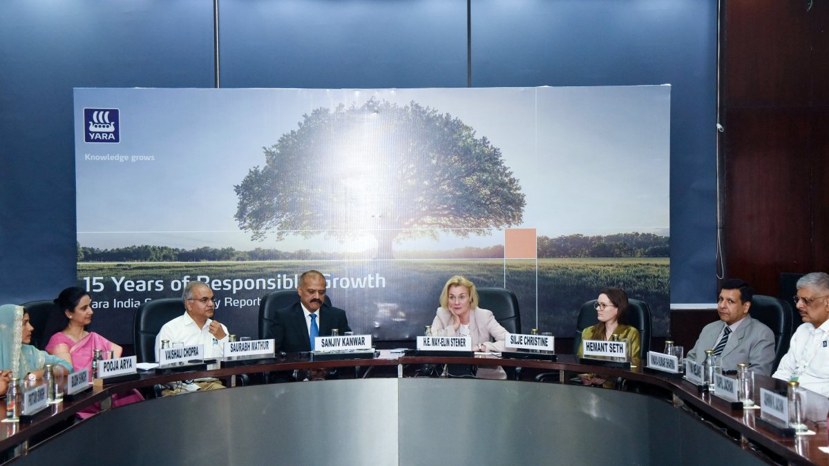 Ambassador of Norway to India, May-Elin Stener, addresses attendees during the…