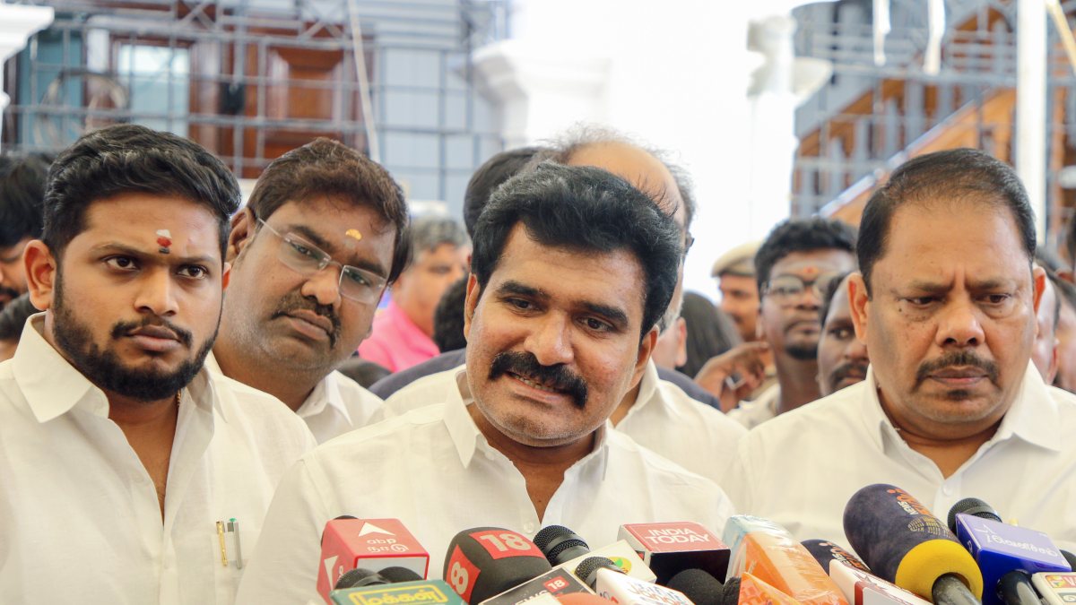 Tamil Nadu Electricity Minister Nirmal Kumar speaks to media, in Chennai on…