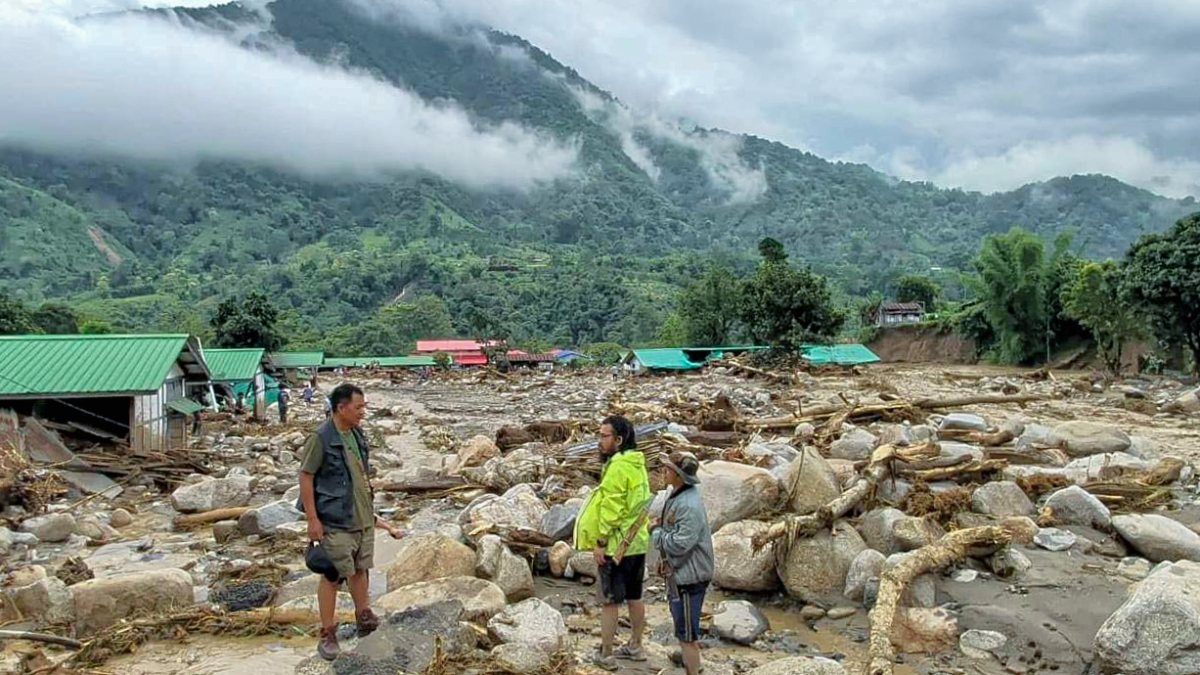 Devastation caused by heavy rainfall and flash floods at the NEEPCO colony, in…