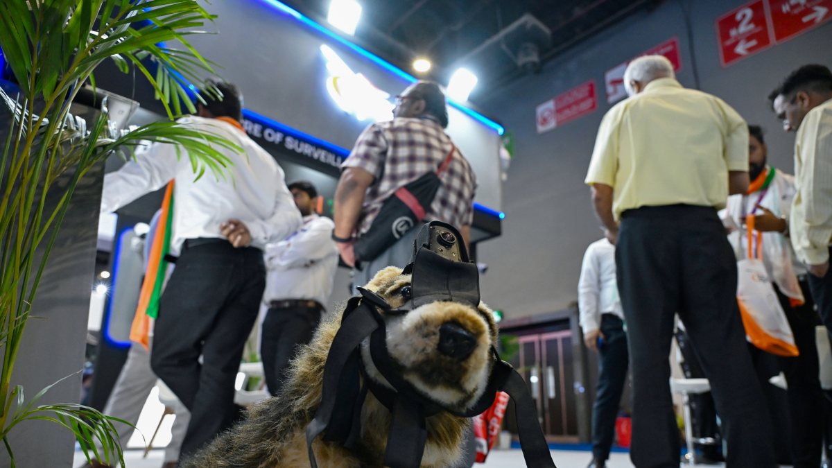 Camera-mounted dog steals show at police expo in Delhi