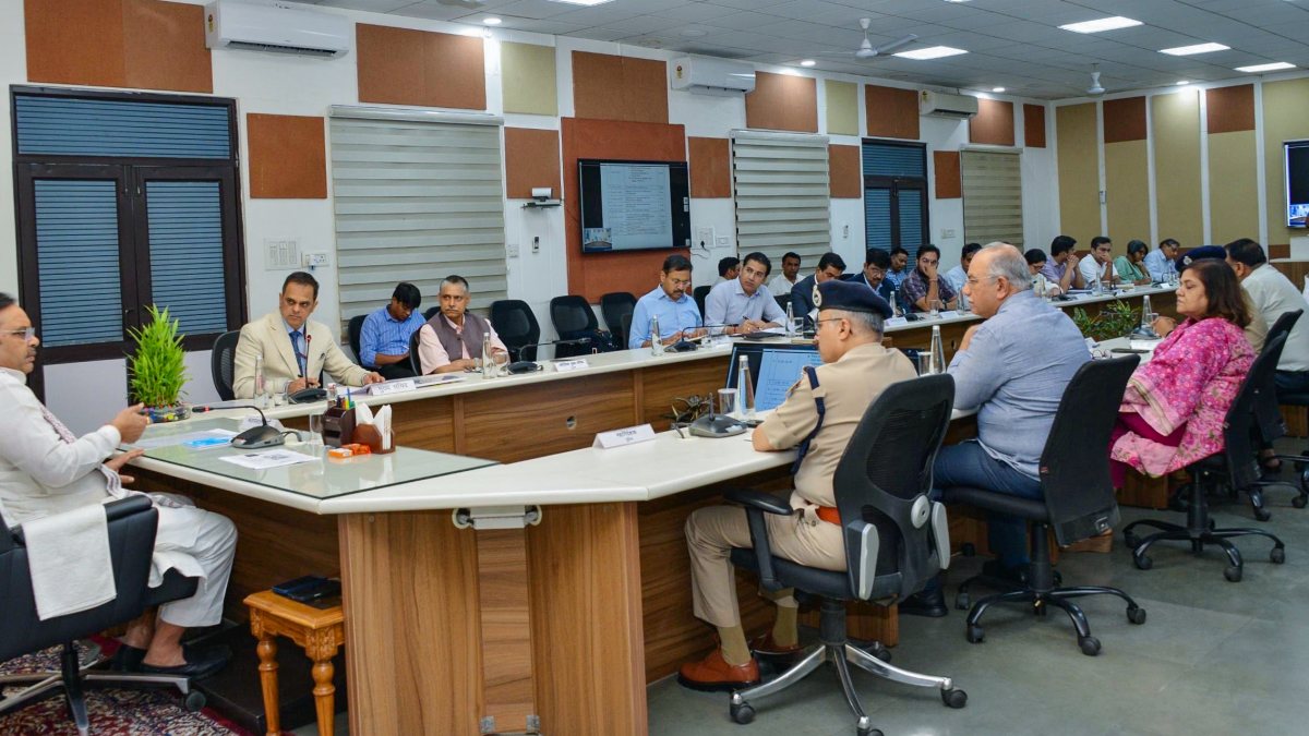 Rajasthan Chief Minister Bhajanlal Sharma during the review meeting regarding…