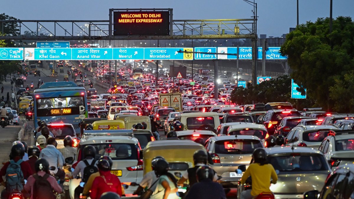 Vehicles stuck in a traffic jam on the National Highway from Delhi to Muradabad…