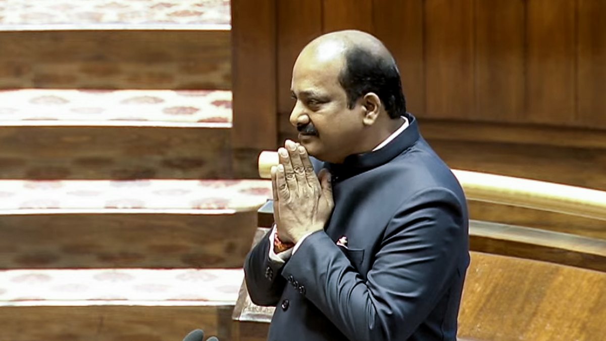 JSP MP Lingamaneni Ramesh greets Rajya Sabha Chairman before oath