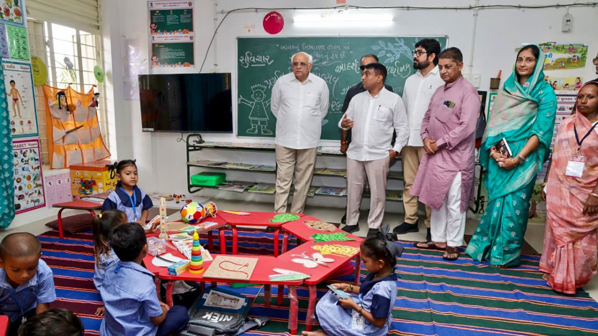 Gujarat CM Bhupendra Patel visits primary school in Sanand