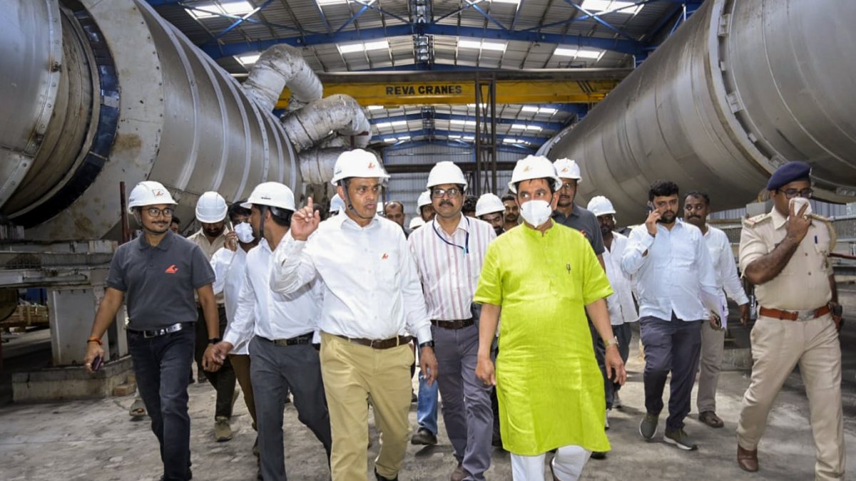 Pralhad Joshi visits waste-to-charcoal plant in Dharwad