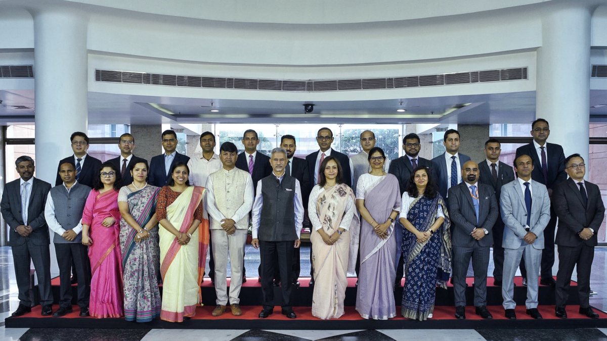 External Affairs Minister S. Jaishankar poses for a picture with colleagues…