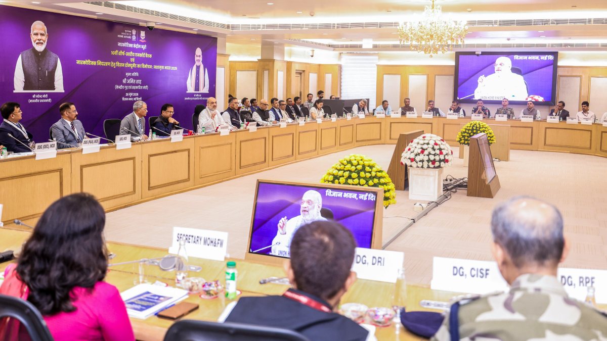Union Home Minister Amit Shah speaks during the 10th Apex-Level Meeting of the…