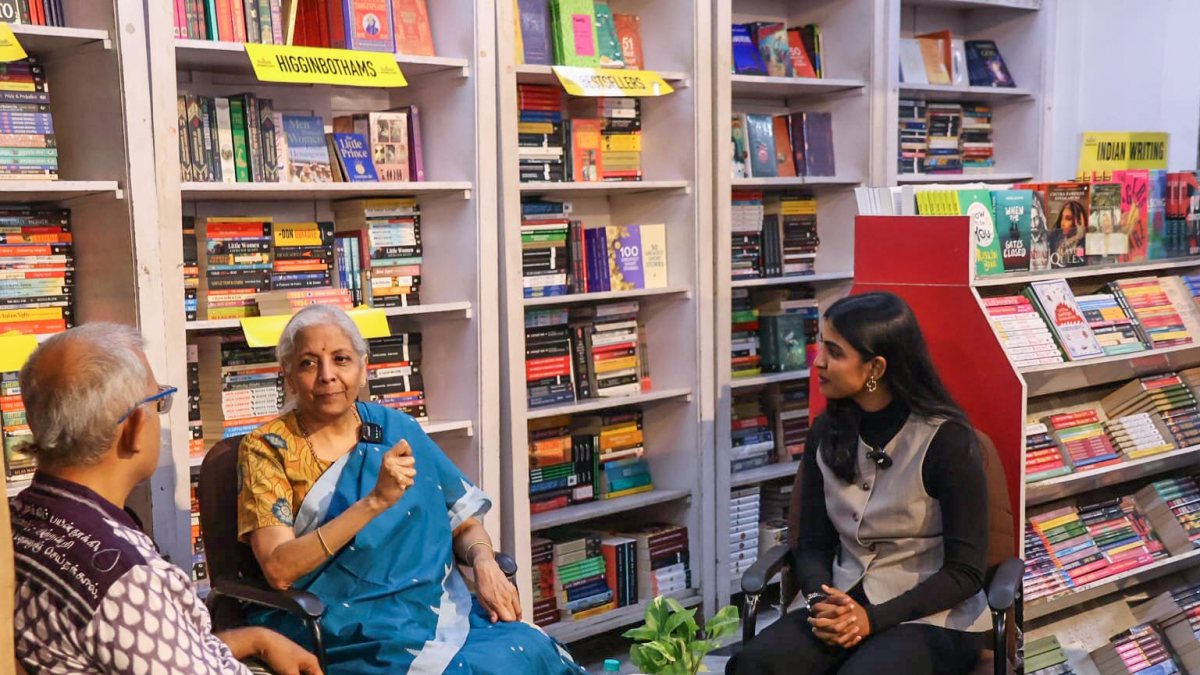 Nirmala Sitharaman meets book lovers at Higginbothams in Chennai