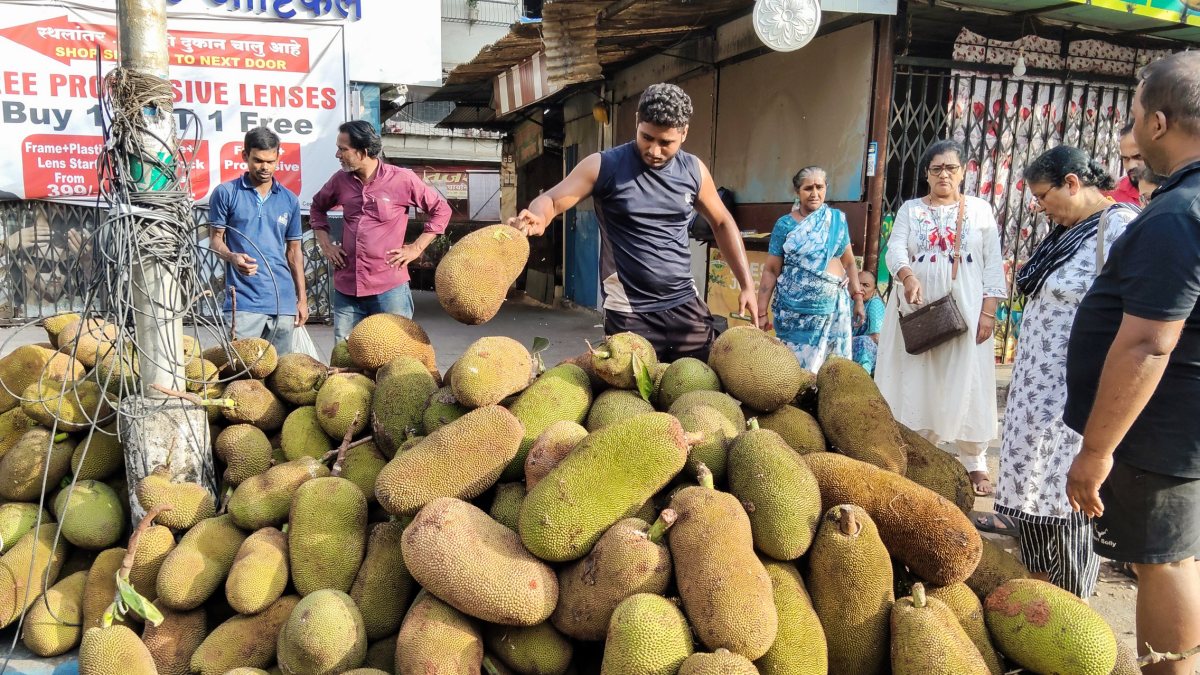 Vendor sells jackfruit ahead of Vat Purnima in Thane
