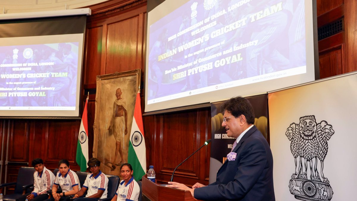Union Minister Piyush Goyal addresses the welcome reception for the Indian…