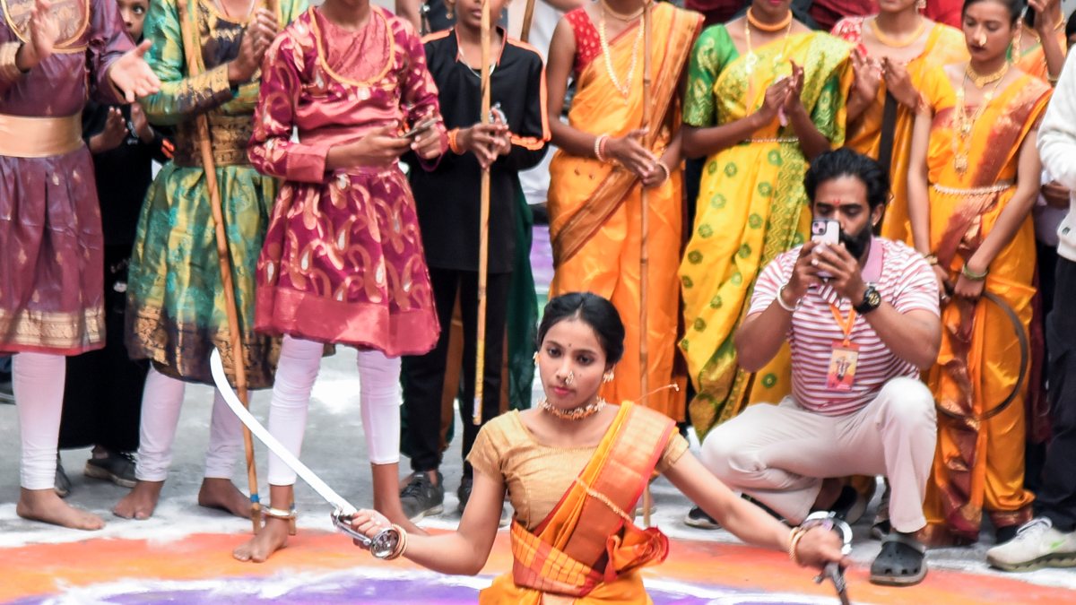 Woman demonstrates Maratha-era martial sports at Shivaji coronation event