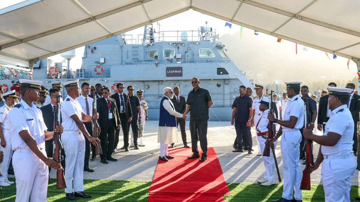 Prime Minister Narendra Modi and Seychelles President Patrick Herminie during…