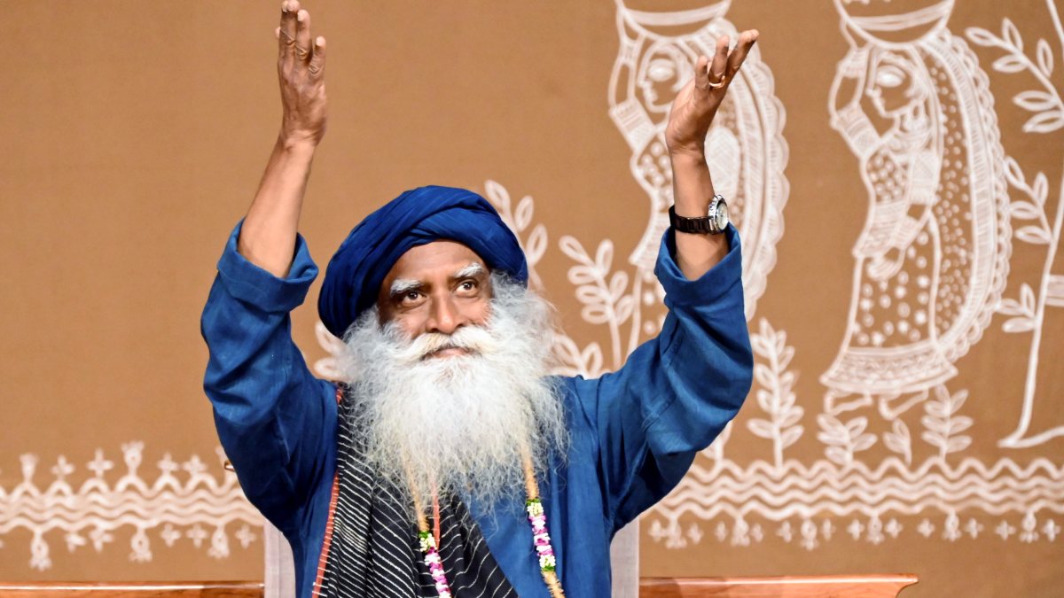 Spiritual leader Sadhguru Jagadish Vasudev attends "Samvaad" at Bapu Sabhagar…