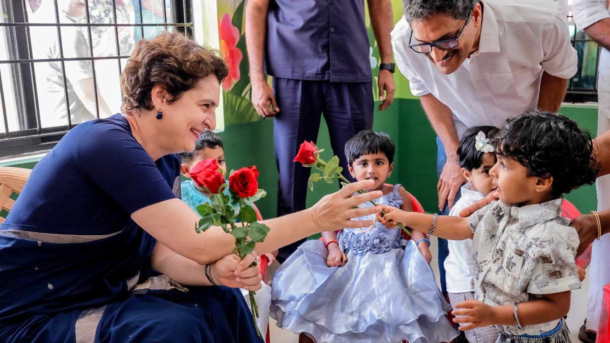 Congress General Secretary and Wayanad MP Priyanka Gandhi interacts with a…