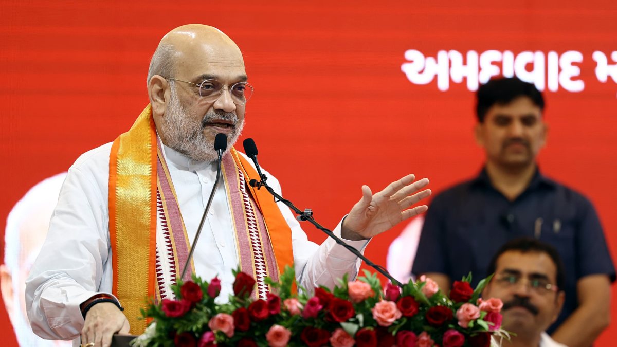 Union Home Minister Amit Shah speaks during Lok Darbar program, in Ahmedabad on…