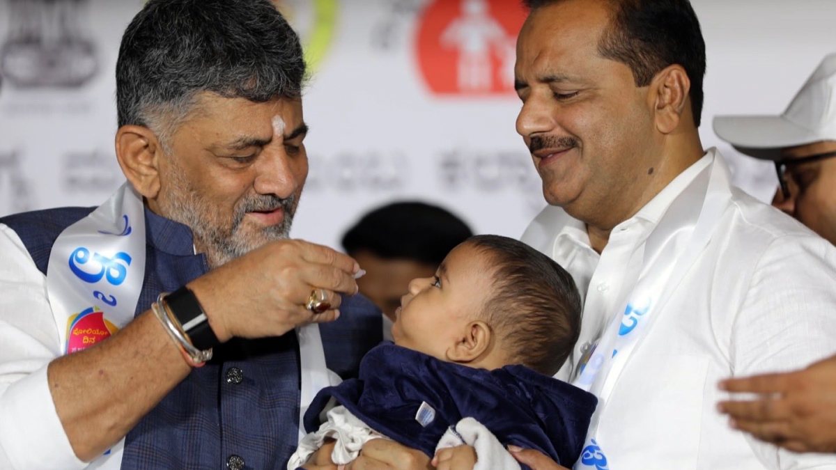 Karnataka CM Shivakumar administers polio drops to child in Bengaluru drive