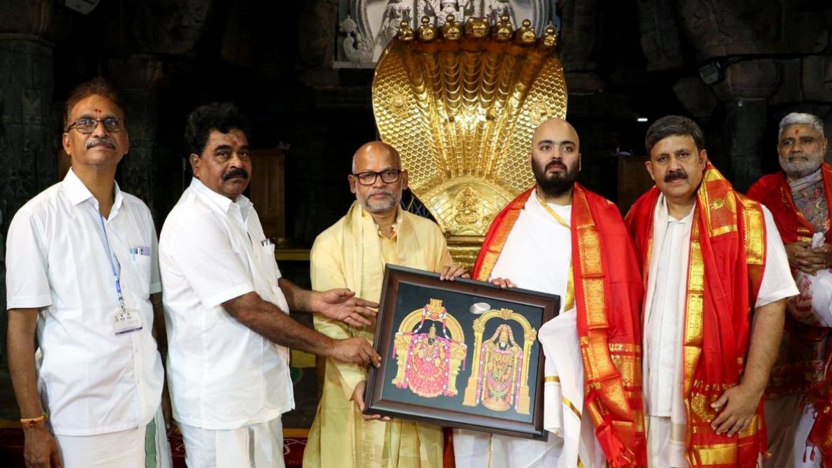 Anant Ambani receives memento at Tirumala temple in Tirupati