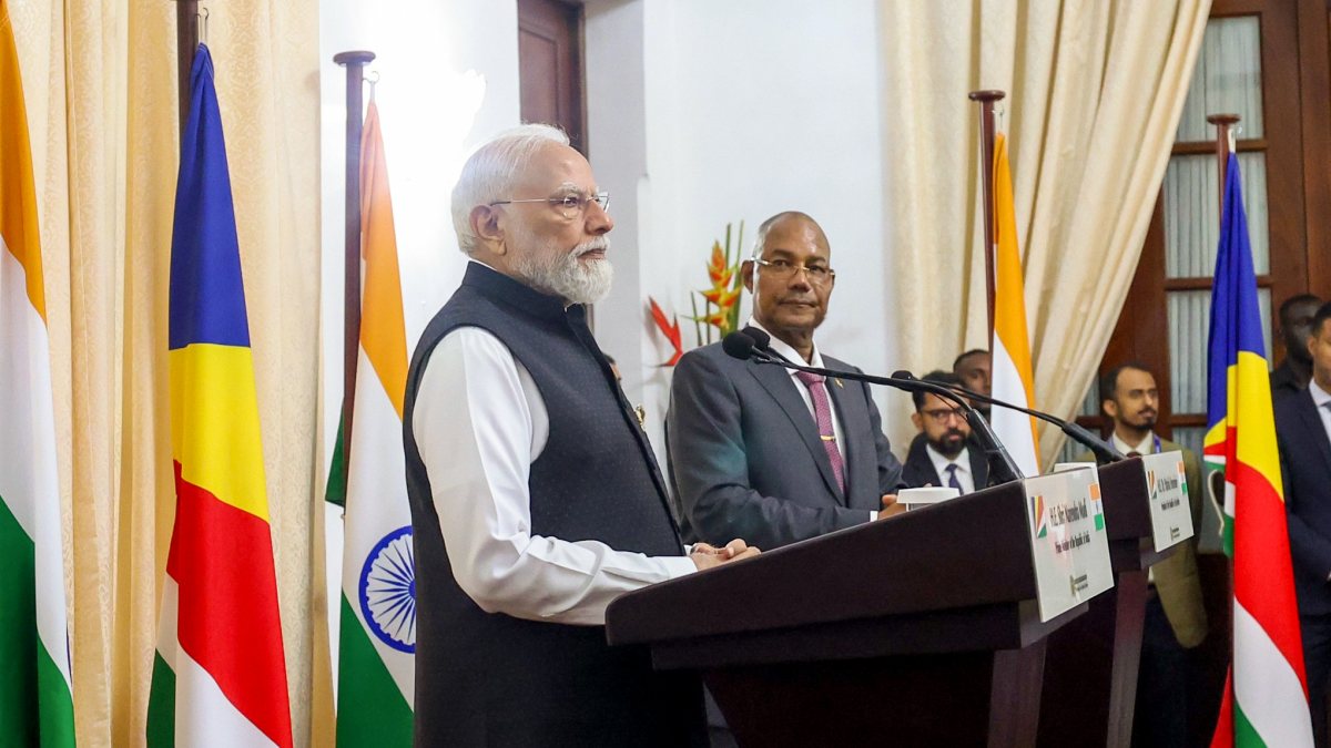 Prime Minister Narendra Modi and Seychelles President Patrick Herminie during…