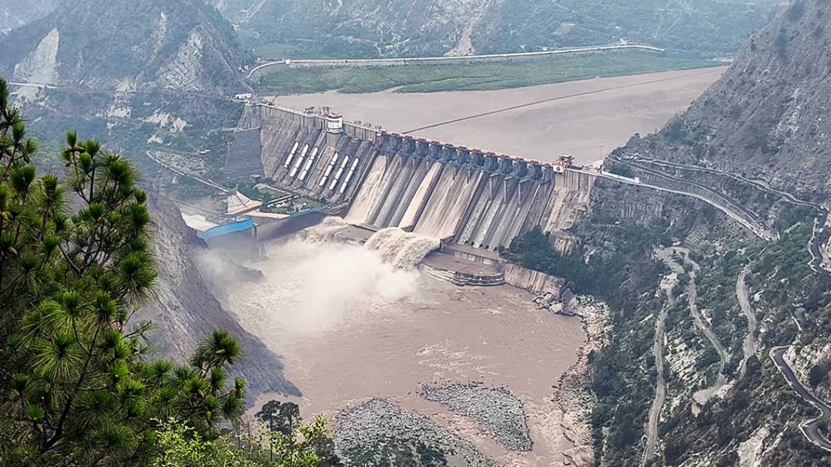 Multiple gates of Salal Dam open after rainfall in Reasi