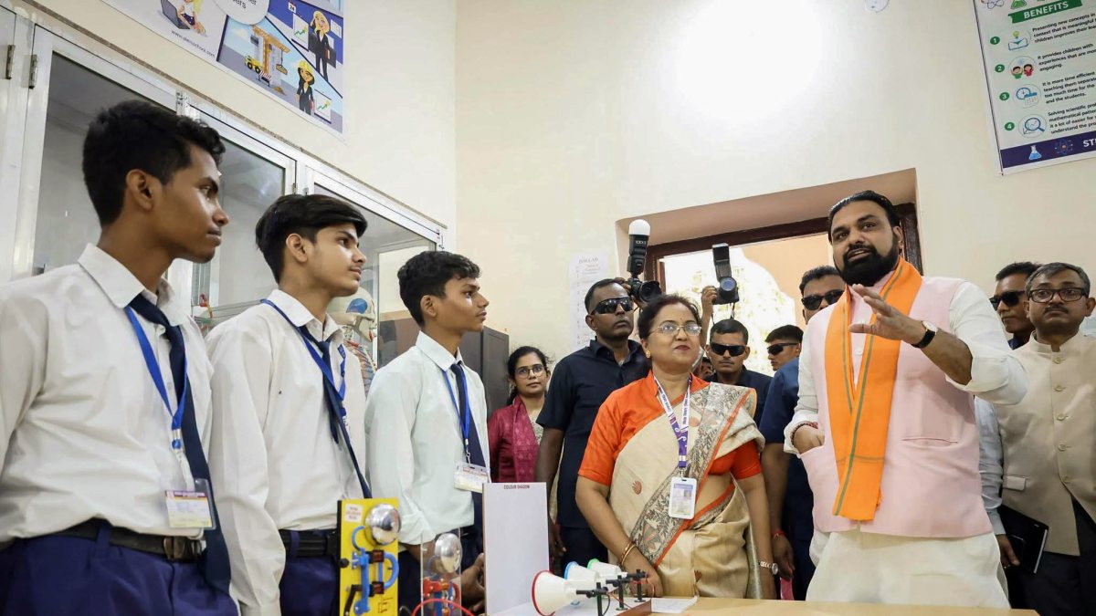 Bihar Chief Minister Samrat Choudhary interacts with students during his visit…