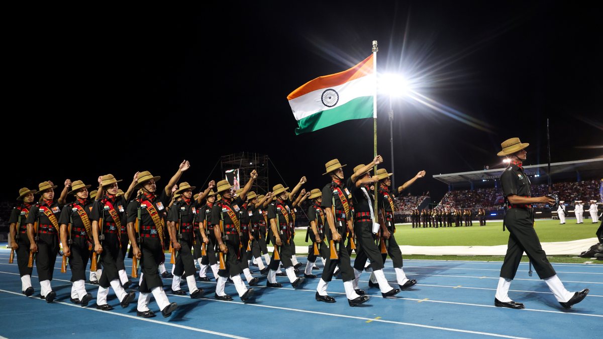 Modi watches Assam Regiment march at Seychelles National Day parade