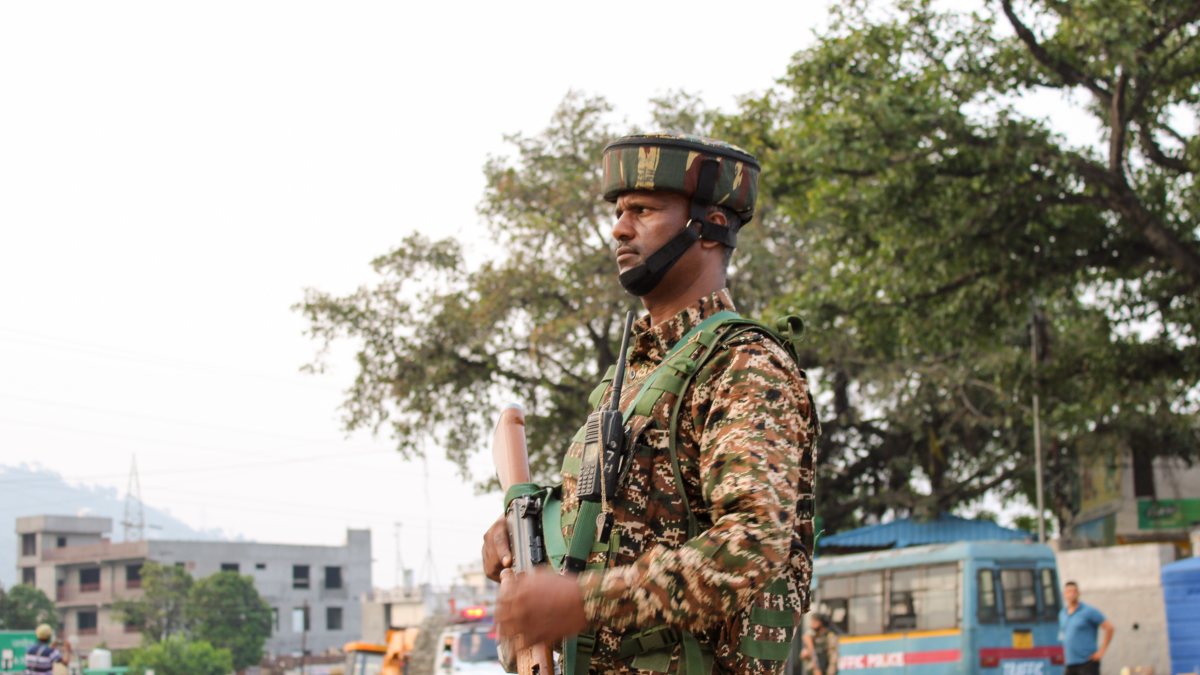 Security personnel guard dry run of pilgrimage convoy in Udhampur