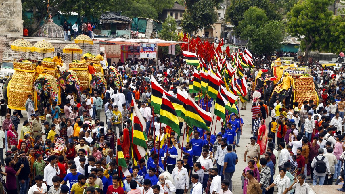 Devotees and elephants join Lord Jagannath's Jal Yatra in Ahmedabad