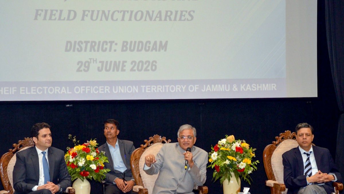 Chief Election Commissioner Gyanesh Kumar (C), speaks during an interaction…