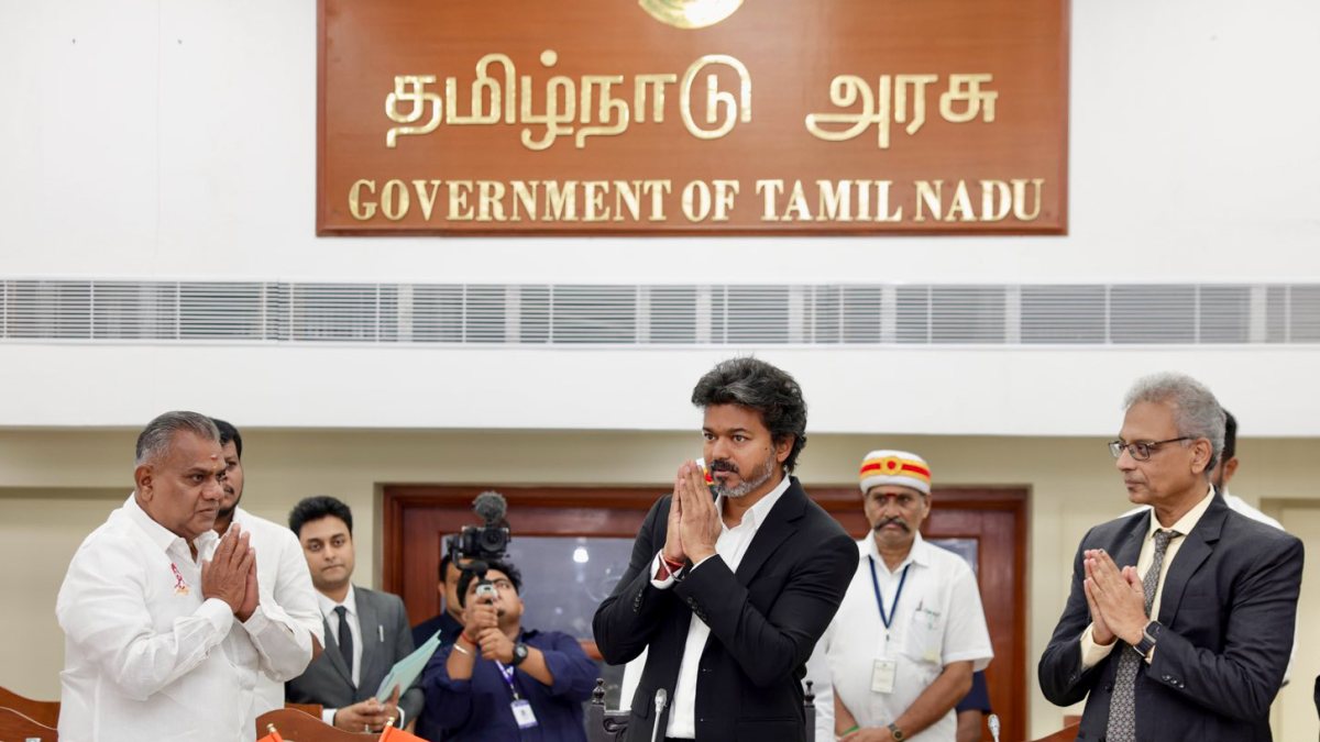 Tamil Nadu CM Vijay greets at police officers conference in Chennai