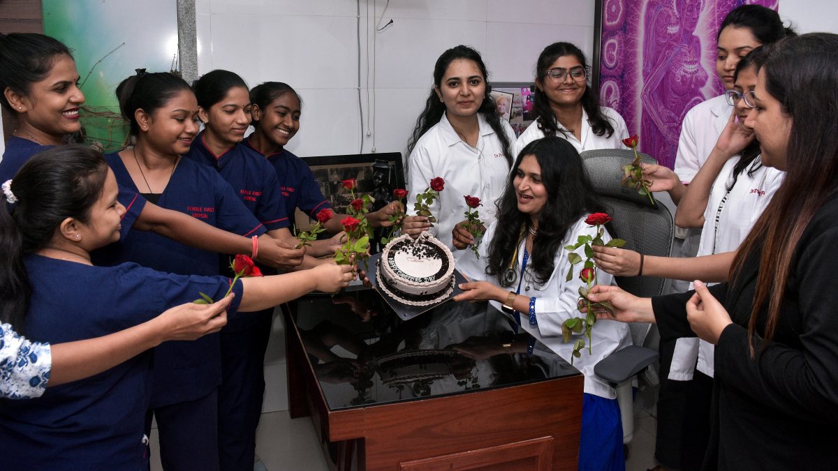 Staff and doctors of the Female First Hospital celebrate the National Doctors'…