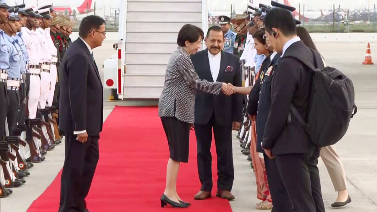 Japan Prime Minister Sanae Takaichi receives a warm welcome on her arrival for…