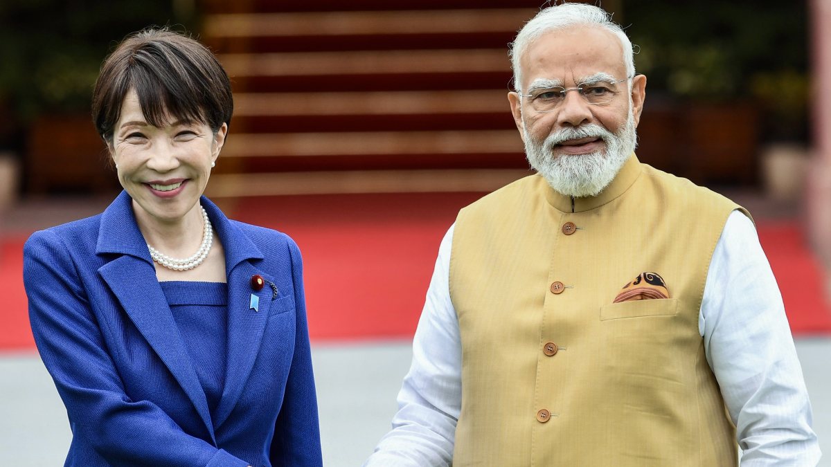 Prime Minister Narendra Modi shakes hand with Prime Minister of Japan Sanae…