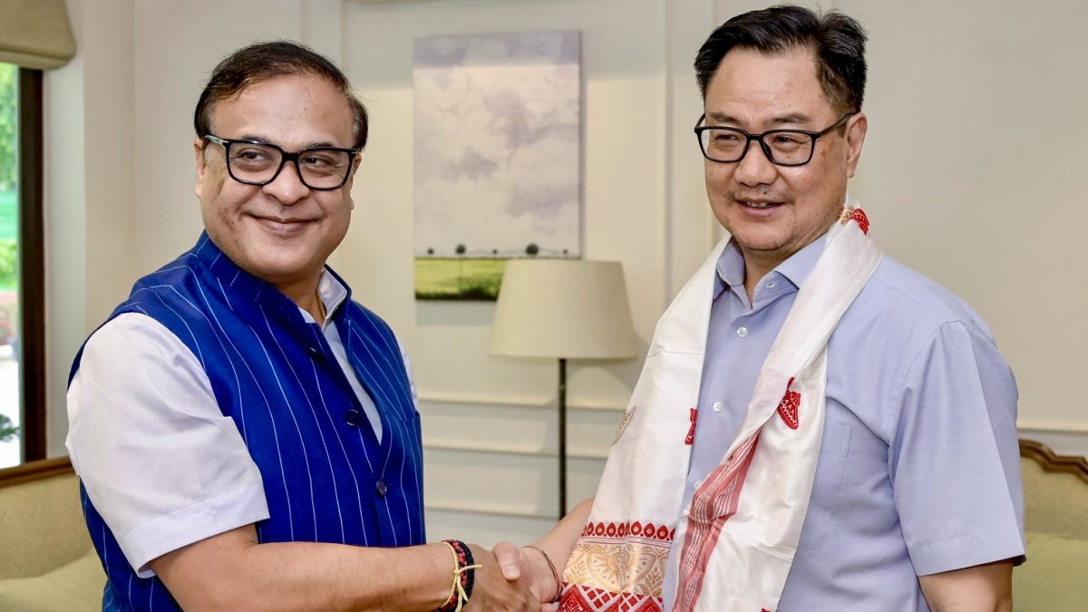 Union Minister Kiren Rijiju meets Assam Chief Minister Himanta Biswa Sarma, in…