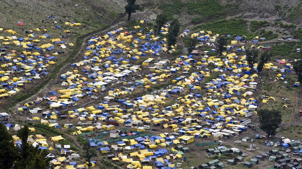 Aerial view of Amarnath Yatra base camp at Baltal