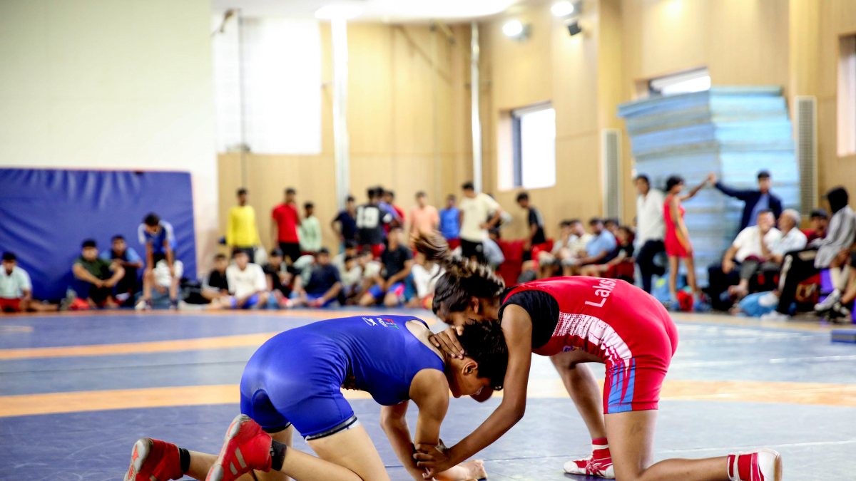Wrestlers compete in MP girls wrestling academy trials