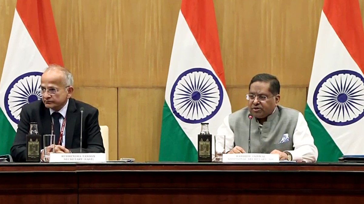 Secretary-East, MEA, Rudrendra Tandon and MEA Spokesperson Randhir Jaiswal…